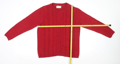 Jumper Women Red Cotton Cable-Knit Crew Neck Pullover M