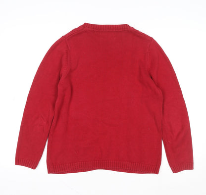 Jumper Women Red Cotton Cable-Knit Crew Neck Pullover M
