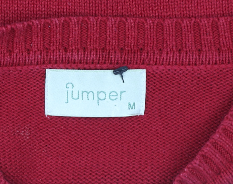 Jumper Women Red Cotton Cable-Knit Crew Neck Pullover M