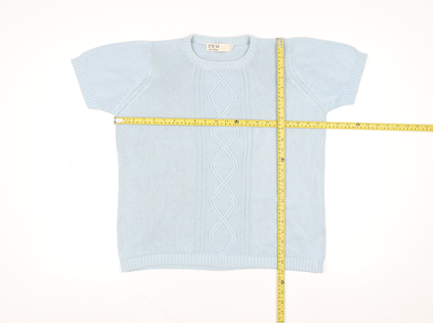 EWM Women Blue Short Sleeve Cotton Pullover Jumper Size 14/16