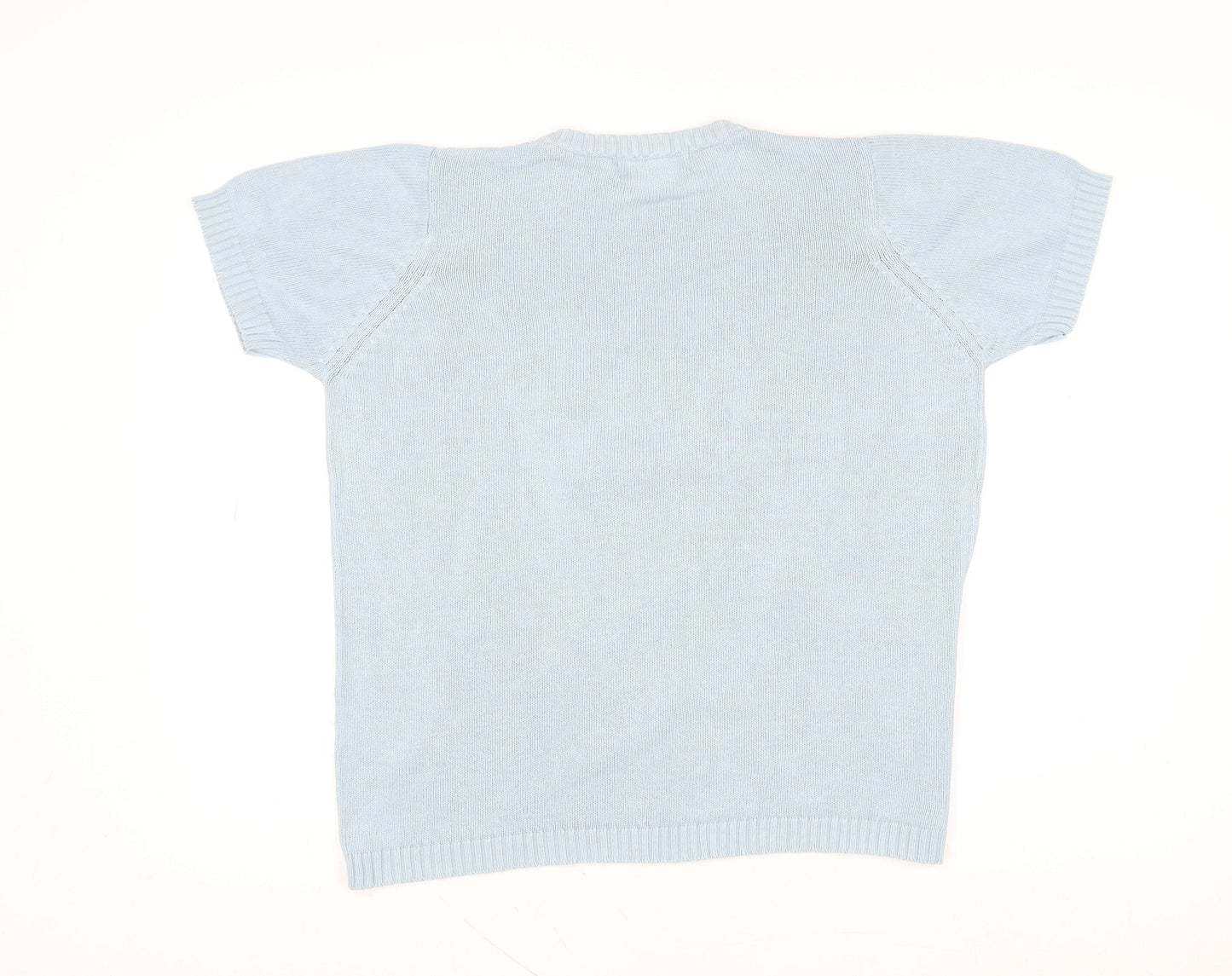 EWM Women Blue Short Sleeve Cotton Pullover Jumper Size 14/16