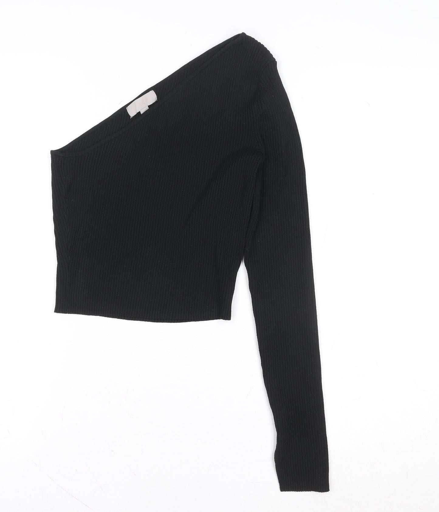 H&M Women's Black One Shoulder Cropped Ribbed Jersey Top Size M
