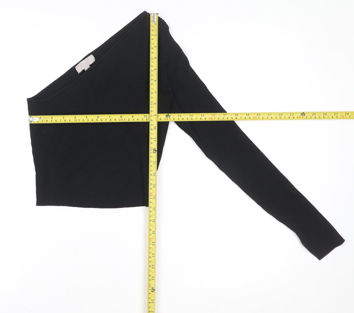 H&M Women's Black One Shoulder Cropped Ribbed Jersey Top Size M