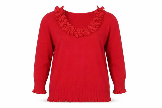 Marks and Spencer Per Una Red Ruffle Scoop Neck 3/4 Sleeve Tunic Top Size 12
