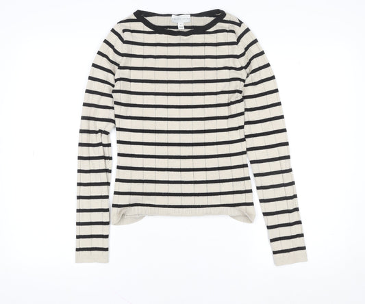 Pretty Lavish Women’s Beige Striped Knit Long Sleeve Crew Neck Top Size S