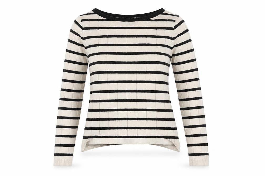 Pretty Lavish Women’s Beige Striped Knit Long Sleeve Crew Neck Top Size S