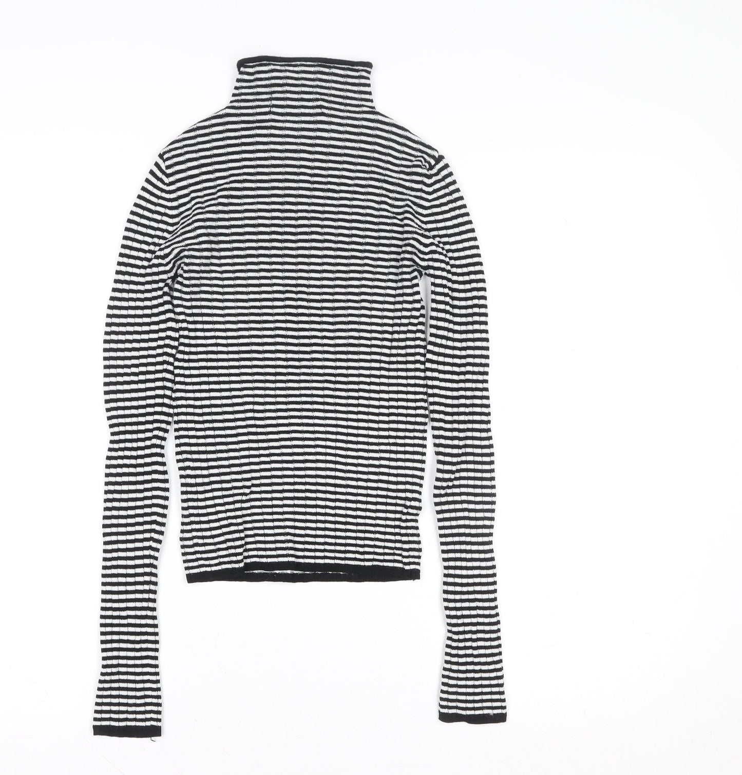 Bershka Womens Black White Striped Roll Neck Long Sleeve Top XS