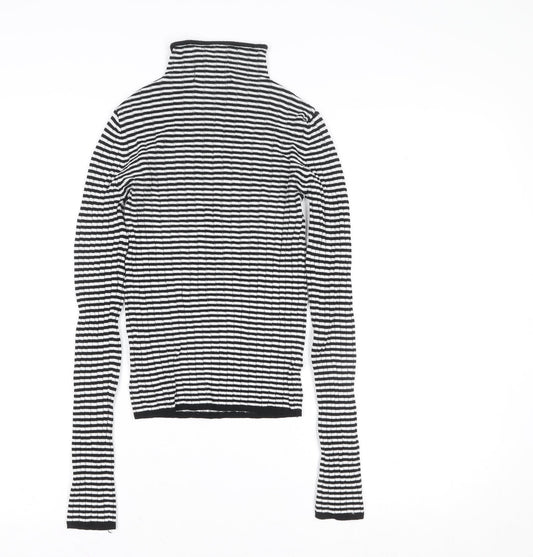 Bershka Womens Black White Striped Roll Neck Long Sleeve Top XS