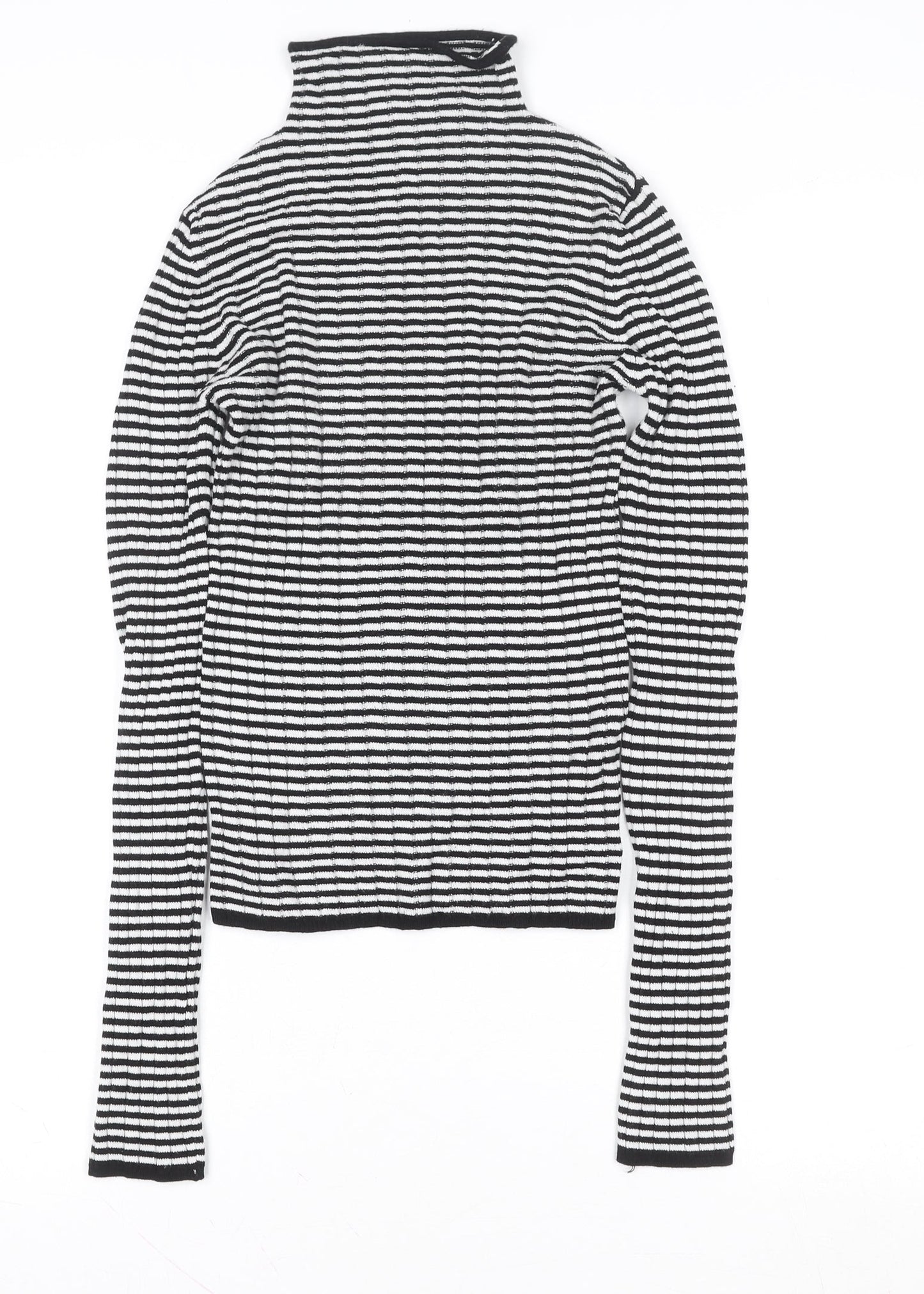 Bershka Womens Black White Striped Roll Neck Long Sleeve Top XS