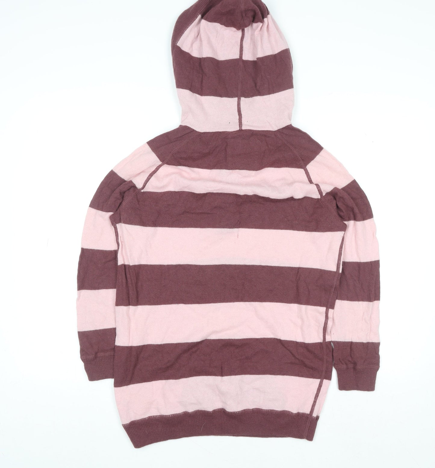 Jack Wills Womens Pink & Maroon Striped Henley Hoodie Size 14 Wool Blend