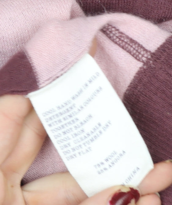 Jack Wills Womens Pink & Maroon Striped Henley Hoodie Size 14 Wool Blend