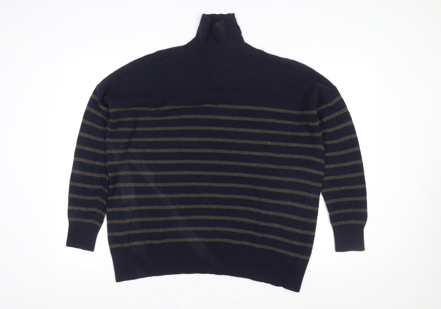ZARA Womens Blue Striped Wool Blend High Neck Jumper XS