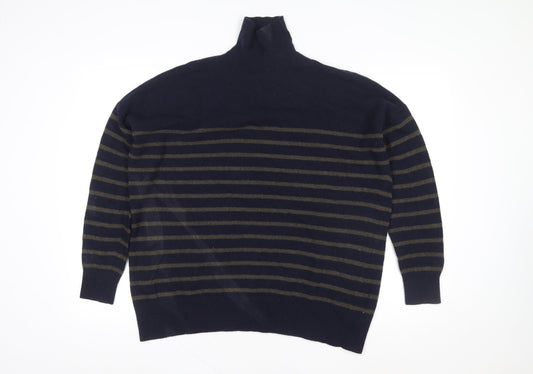 ZARA Womens Blue Striped Wool Blend High Neck Jumper XS