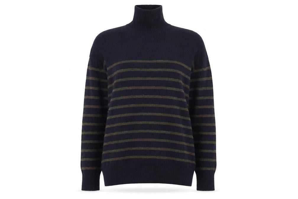 ZARA Womens Blue Striped Wool Blend High Neck Jumper XS