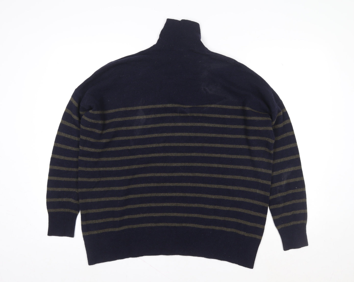 ZARA Womens Blue Striped Wool Blend High Neck Jumper XS