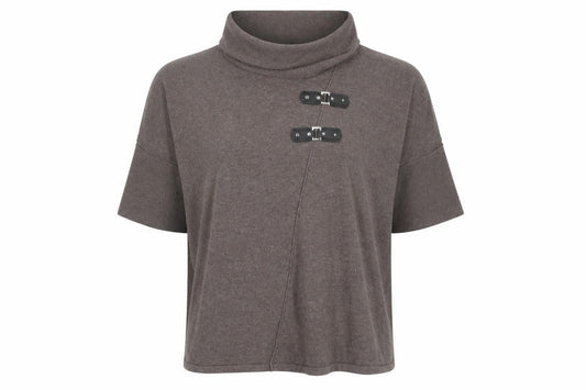 Marble Women Brown Roll Neck Cotton Knit Tunic Top L