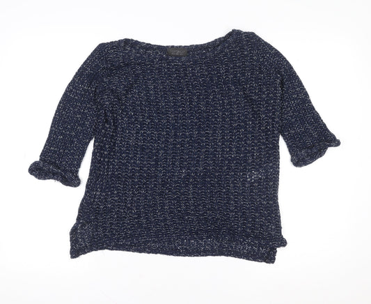 Topshop Women's Blue Knit 3/4 Sleeve Boat Neck Blouse Size 8