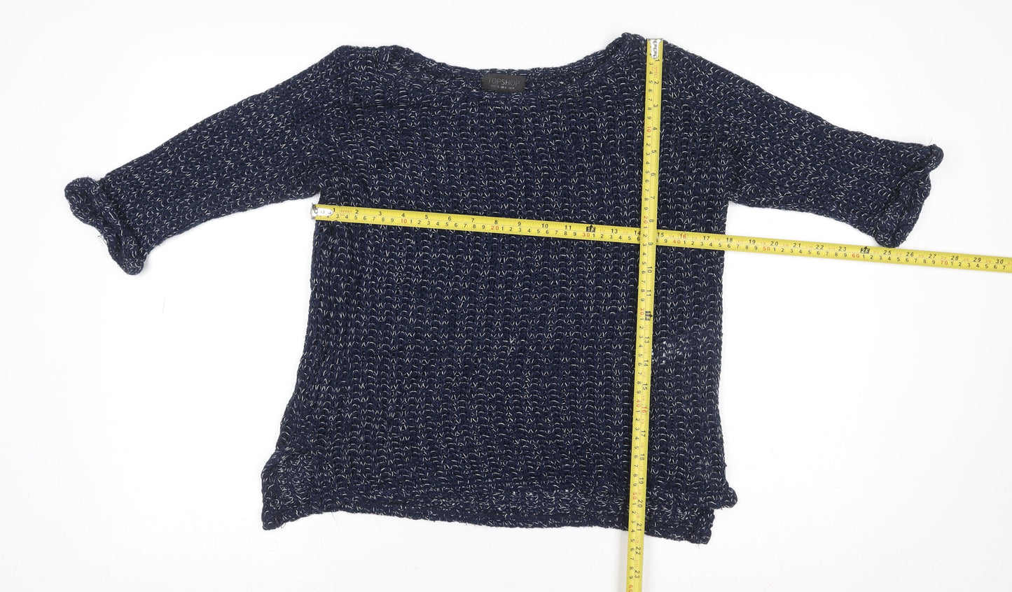 Topshop Women's Blue Knit 3/4 Sleeve Boat Neck Blouse Size 8