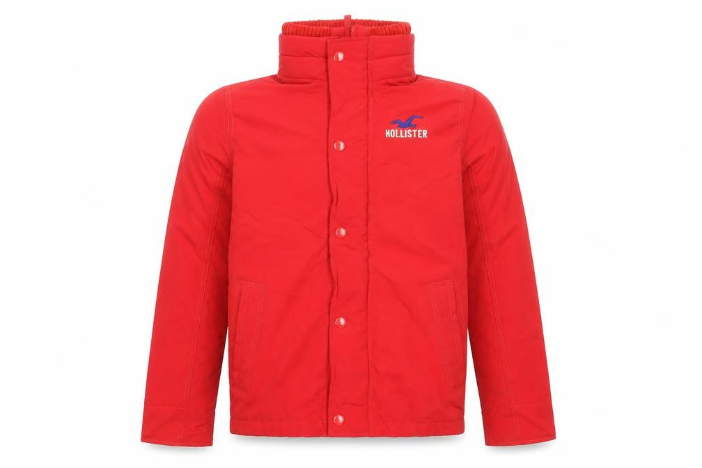 Hollister Men’s Red Puffer Jacket M Windproof Winter Coat