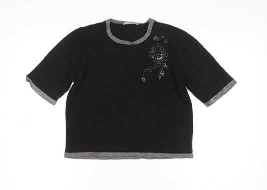Marks and Spencer Women's Black Beaded Wool Blend Short Sleeve Knit Top Size 12