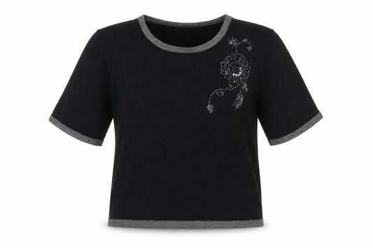 Marks and Spencer Women's Black Beaded Wool Blend Short Sleeve Knit Top Size 12
