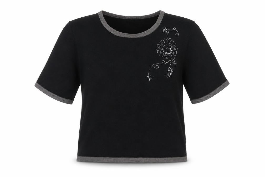 Marks & Spencer Women's Black Beaded Wool Blend Short Sleeve Knit Top Size 12