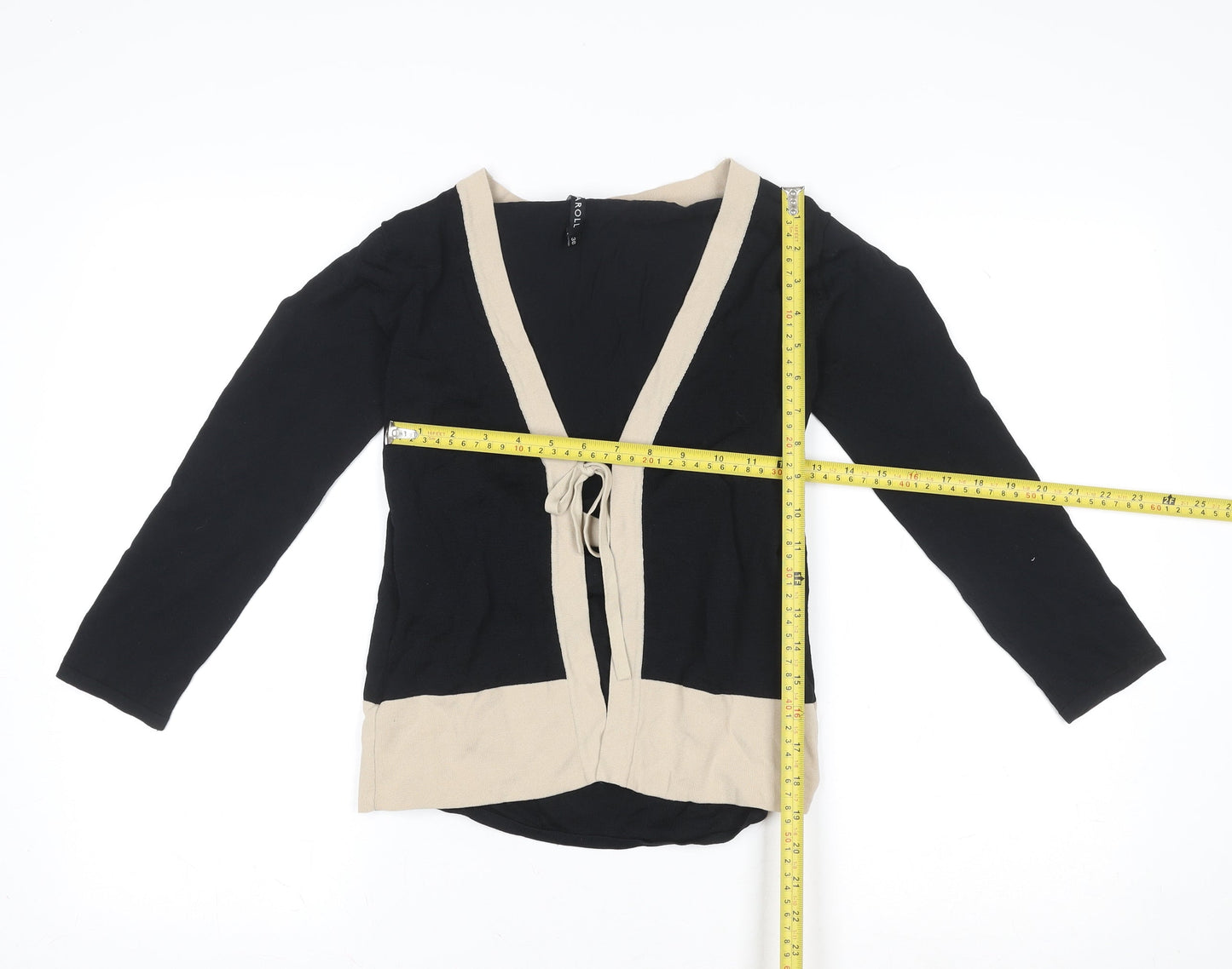 Caroll Women’s Black & Beige Wrap Blouse Size 8