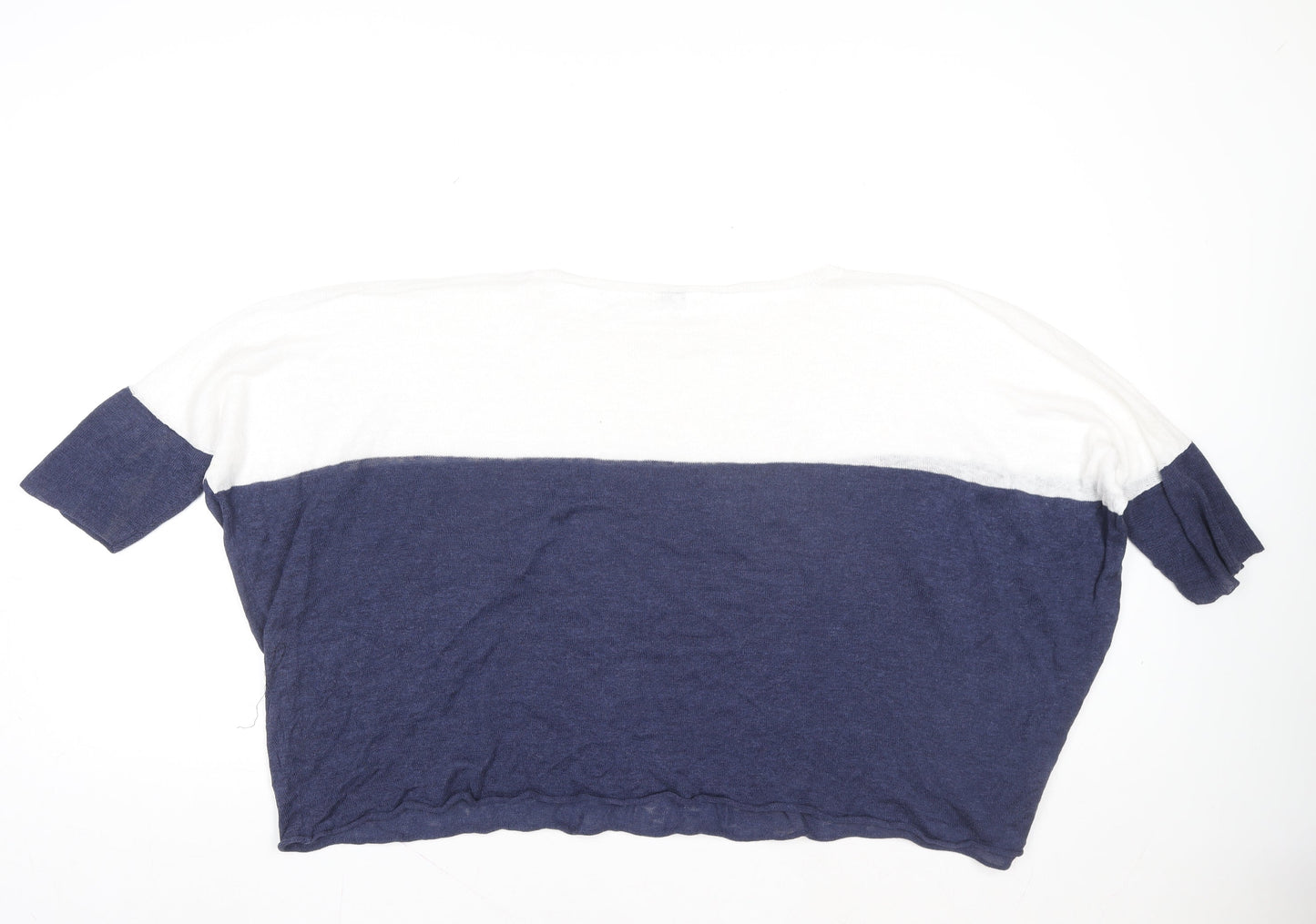 360 Sweater Women Blue White Linen Colourblock Cropped T-Shirt S