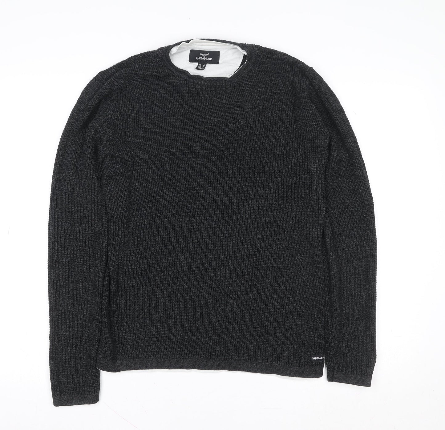 Threadbare Men's Black Cotton Knit Pullover Sweatshirt Size M