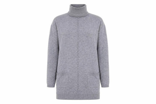FatFace Women’s Grey Wool Knit Roll Neck Jumper Dress Size 10