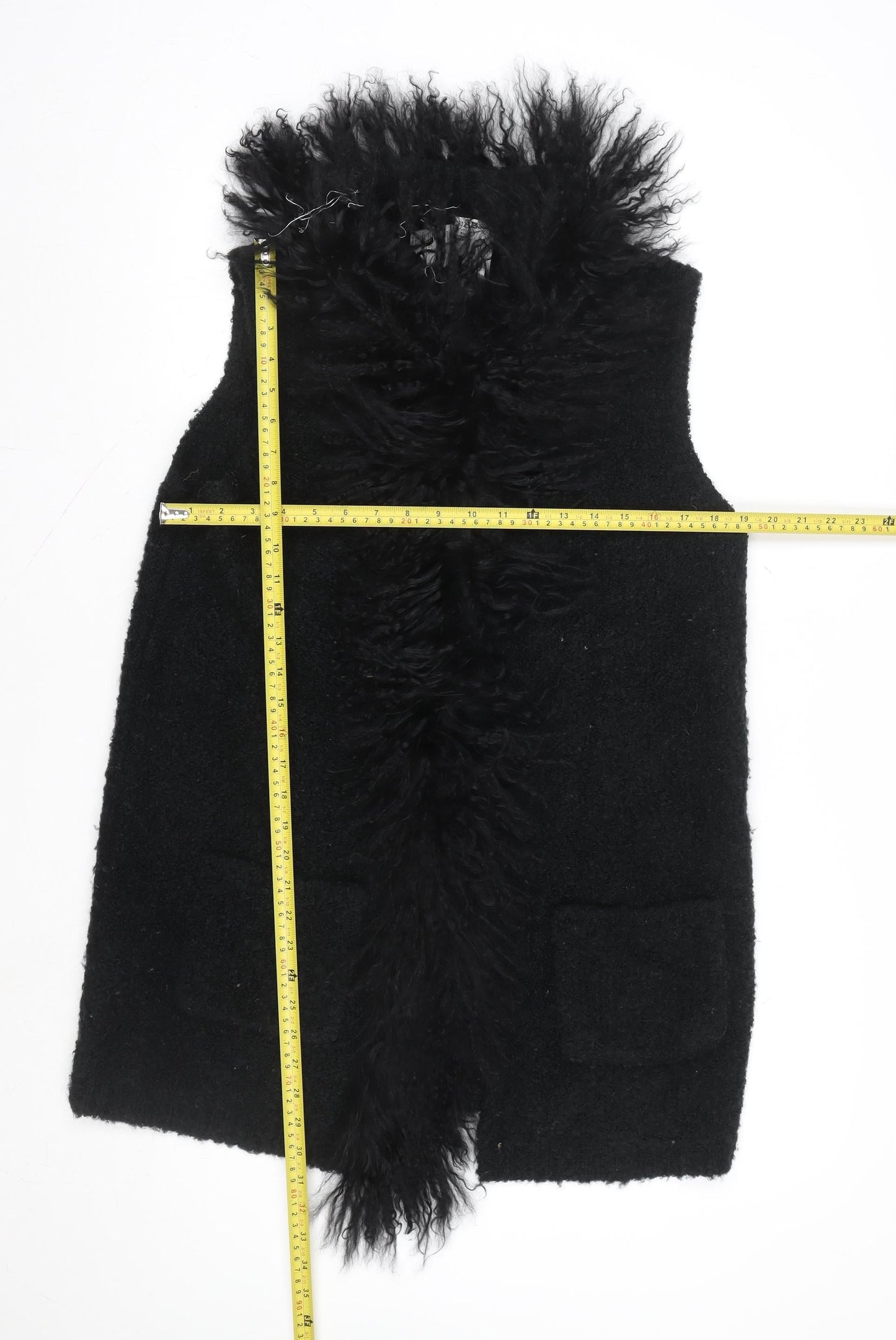 Marella Womens Black Wool Blend Fur Trim Waistcoat Size L