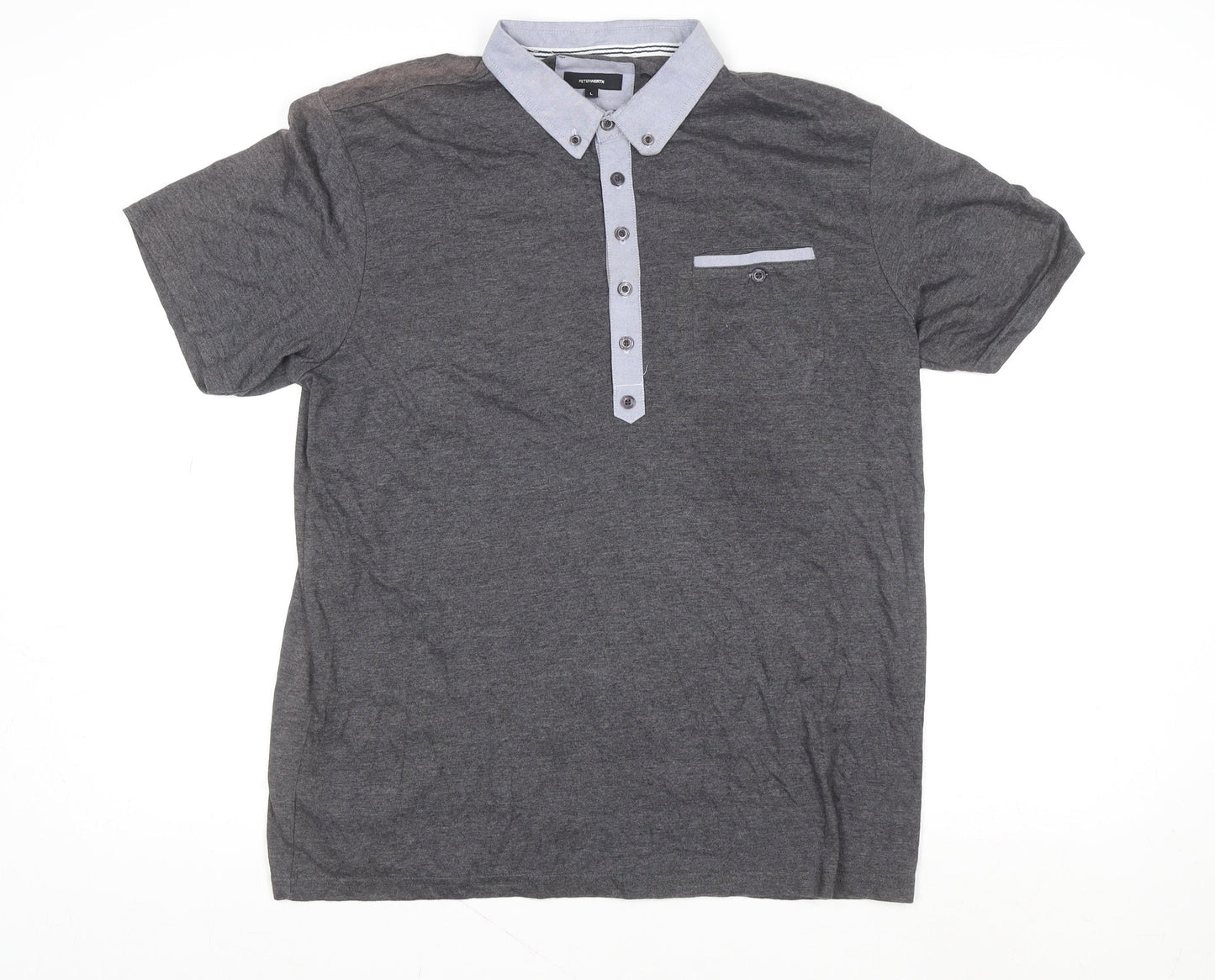 Peter Werth Men's Grey Short Sleeve Button-Down Polo Shirt Size L