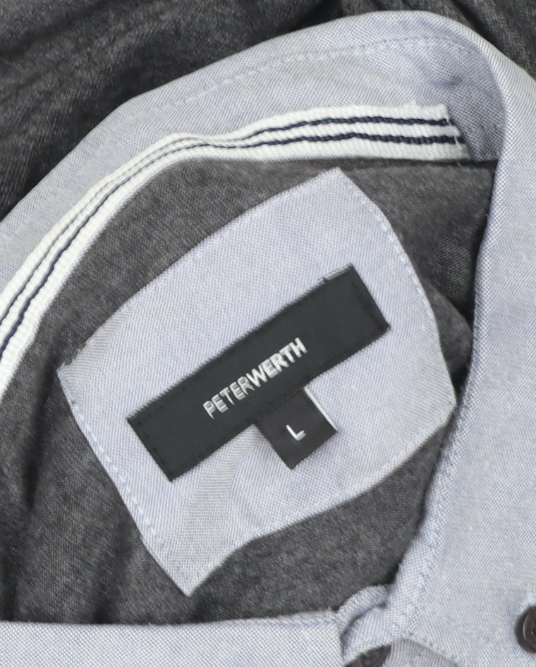 Peter Werth Men's Grey Short Sleeve Button-Down Polo Shirt Size L