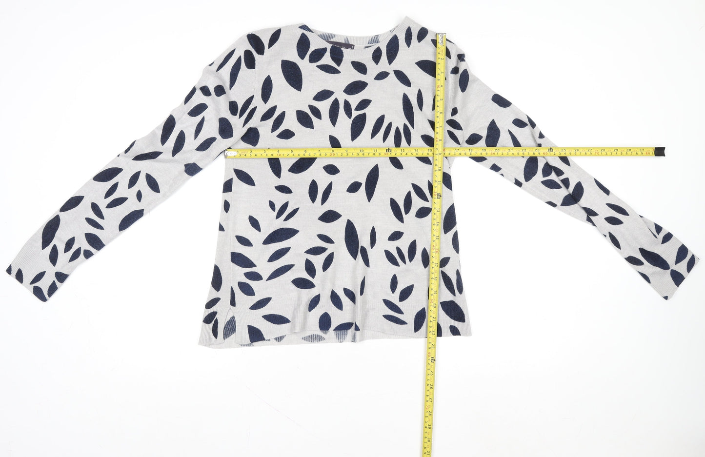 Marks and Spencer Women Grey Mix Leaf Print Pullover Sweatshirt Size 8