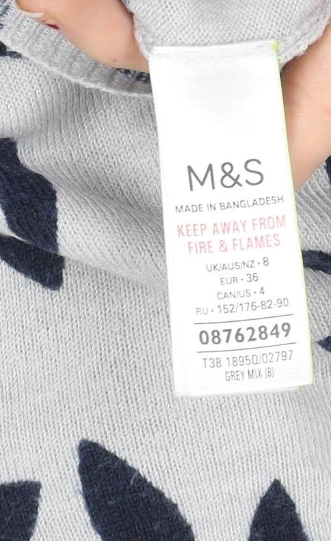 Marks and Spencer Women Grey Mix Leaf Print Pullover Sweatshirt Size 8
