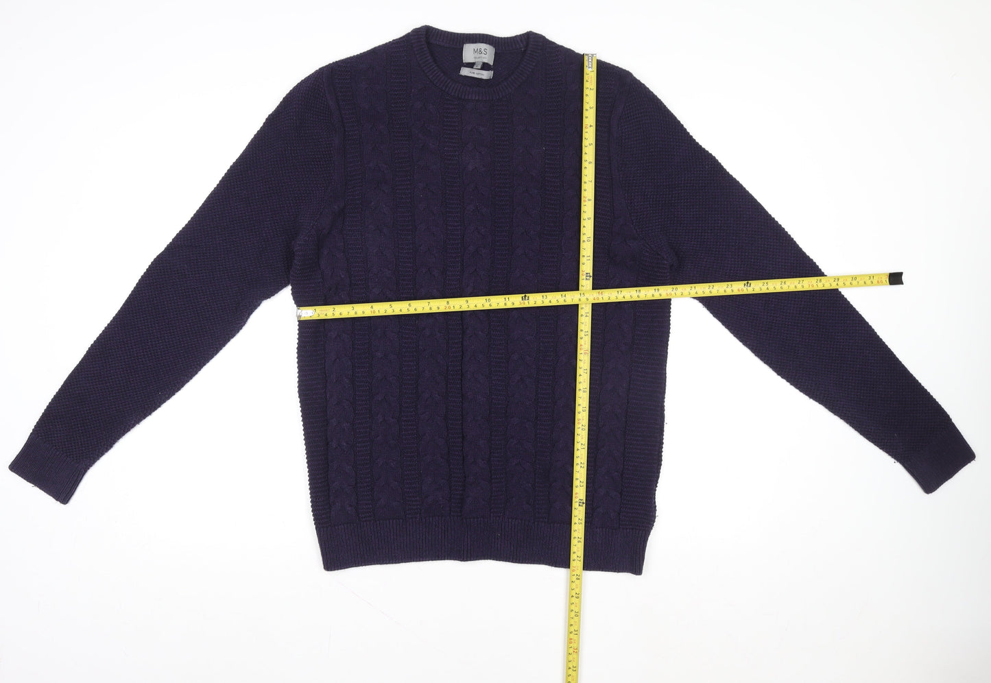 Marks and Spencer Men's Purple Cotton Knit Sweater L Pullover Crew Neck