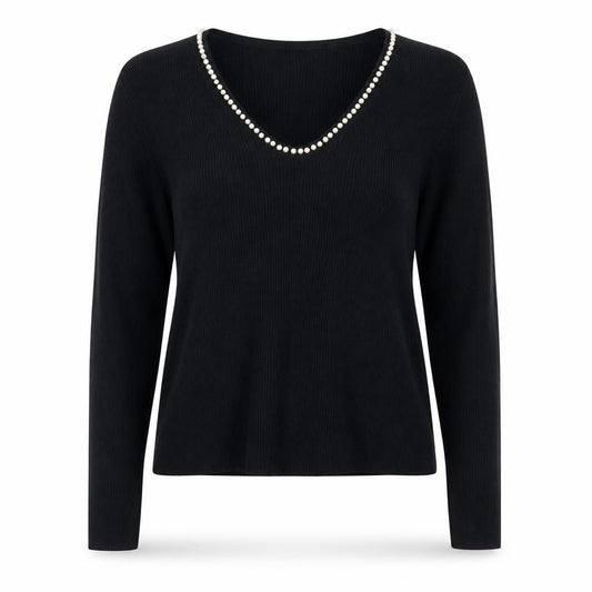 Marks and Spencer Women's Black Beaded Scoop Neck Knit Blouse Size M