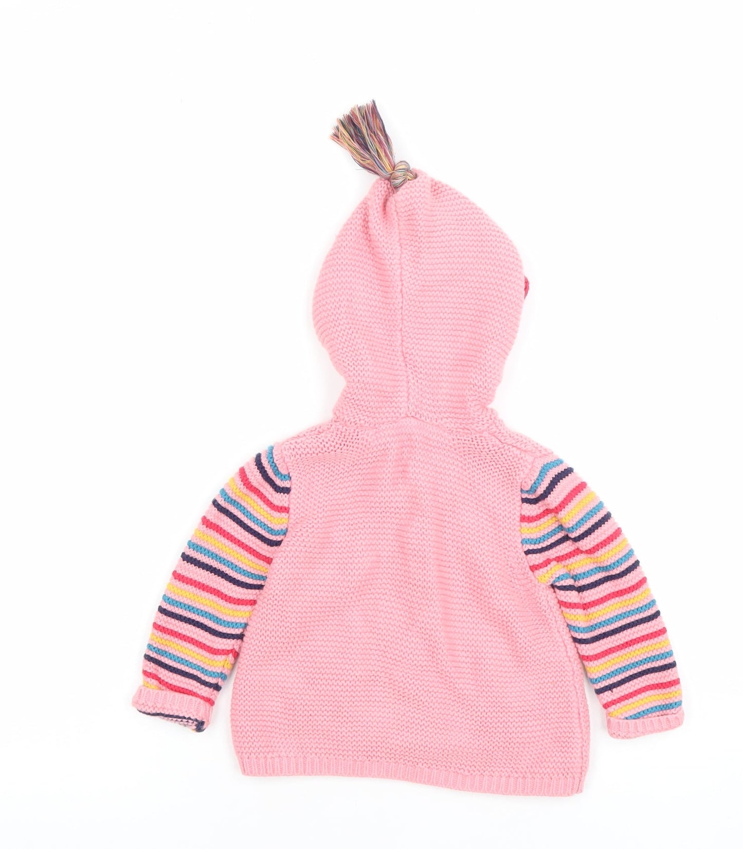 Tu Pink Hooded Knitted Cardigan 0-3 Months Baby Girls Flower Stripe Cotton