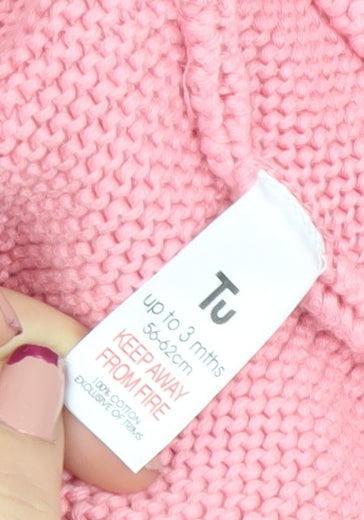 Tu Pink Hooded Knitted Cardigan 0-3 Months Baby Girls Flower Stripe Cotton