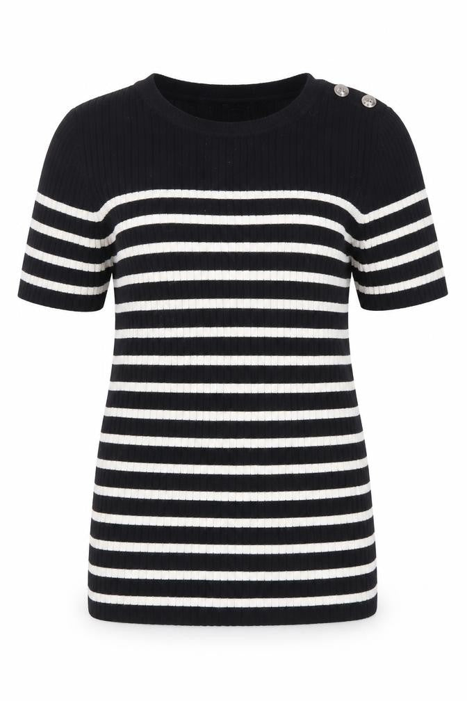 Editor's Cut Women's Black White Striped Crew Neck Jumper Size 12