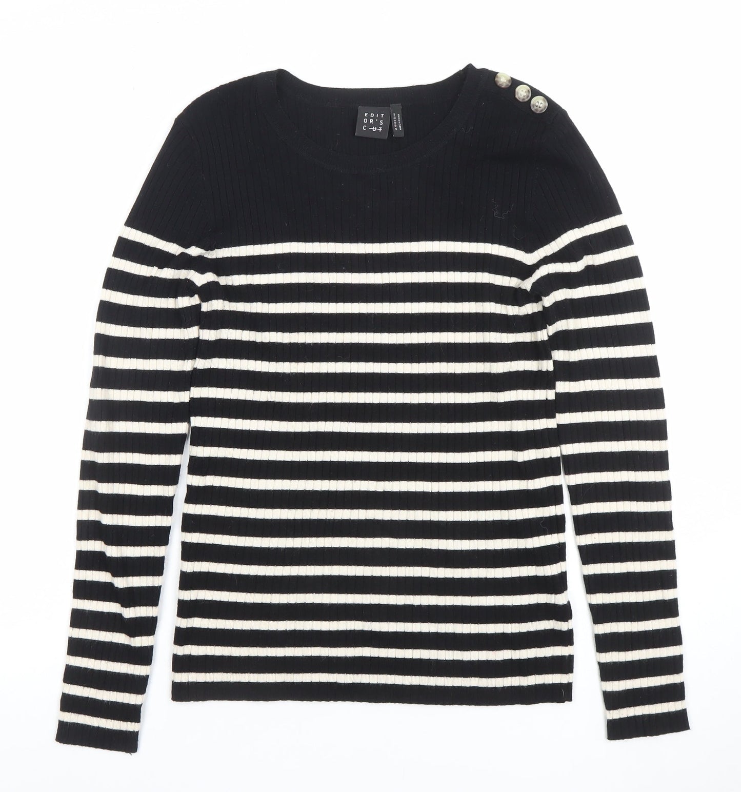 Editor's Cut Women's Black White Striped Crew Neck Jumper Size 12