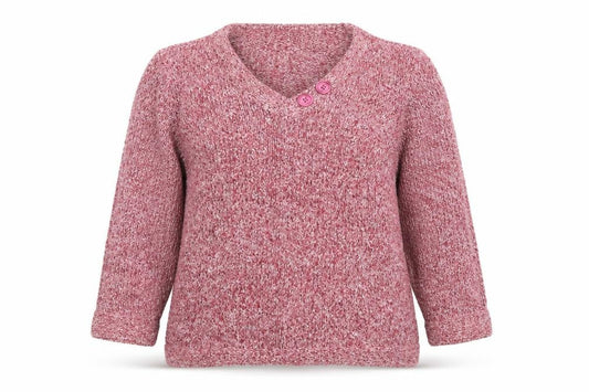 Bonmarché Women's Pink Chunky Knit V-Neck Button Pullover Jumper Size L
