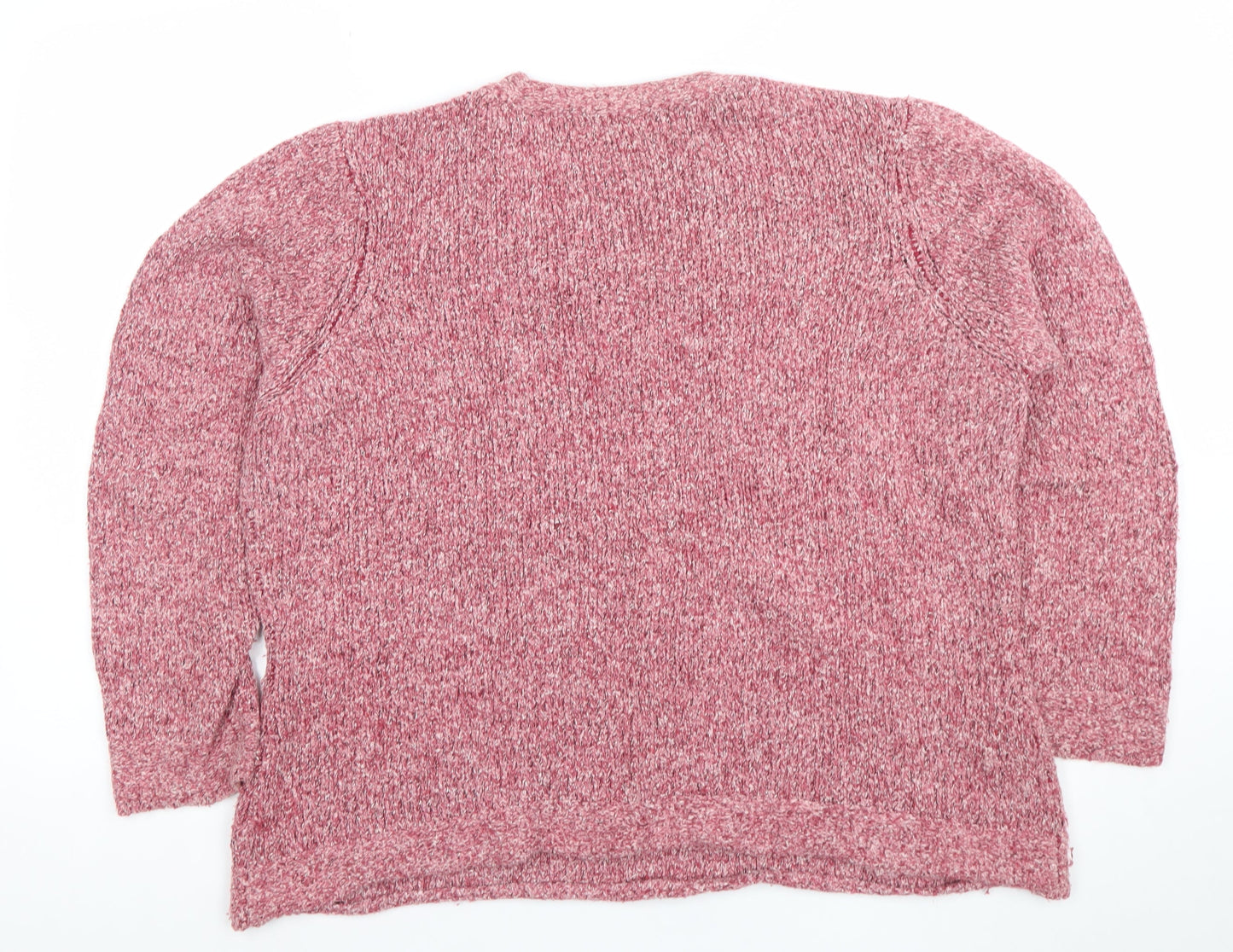 BM Women's Pink Chunky Knit V-Neck Button Pullover Jumper Size L