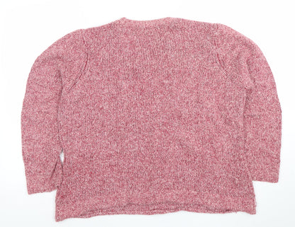 Bonmarché Women's Pink Chunky Knit V-Neck Button Pullover Jumper Size L