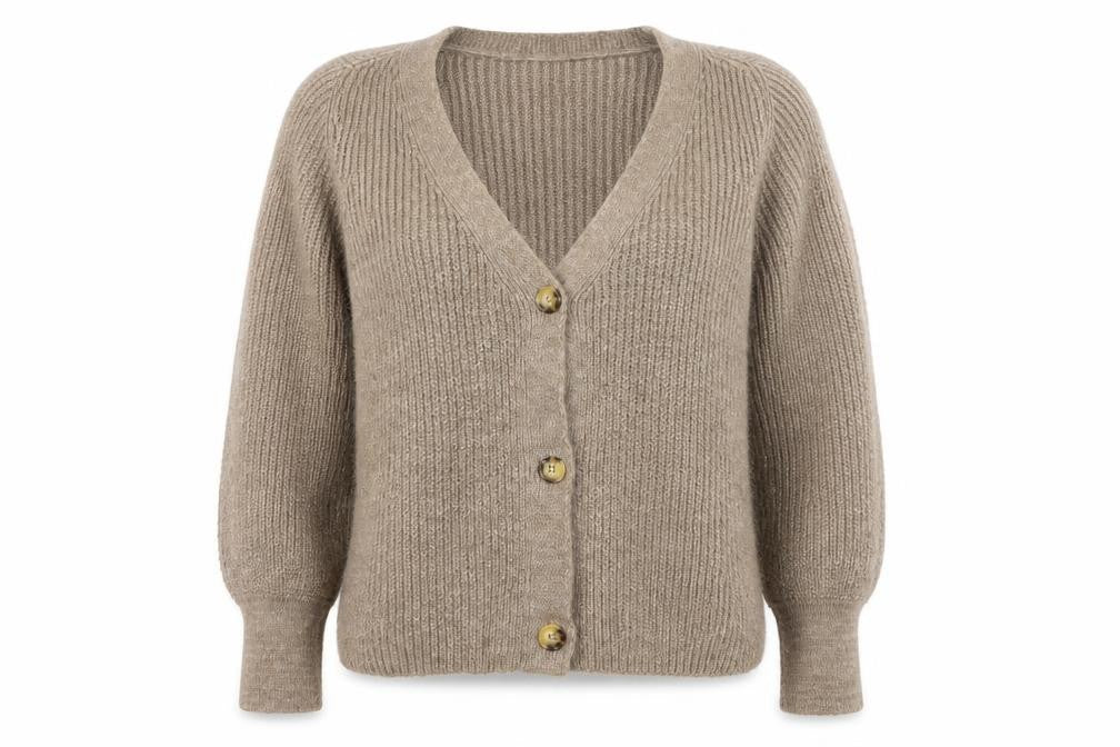 ONLY Women’s Beige Chunky-Knit V-Neck Button Cardigan Medium