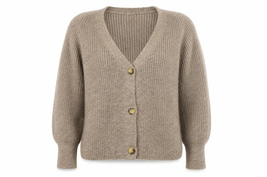 Only Women’s Beige Chunky-Knit V-Neck Button Cardigan Medium