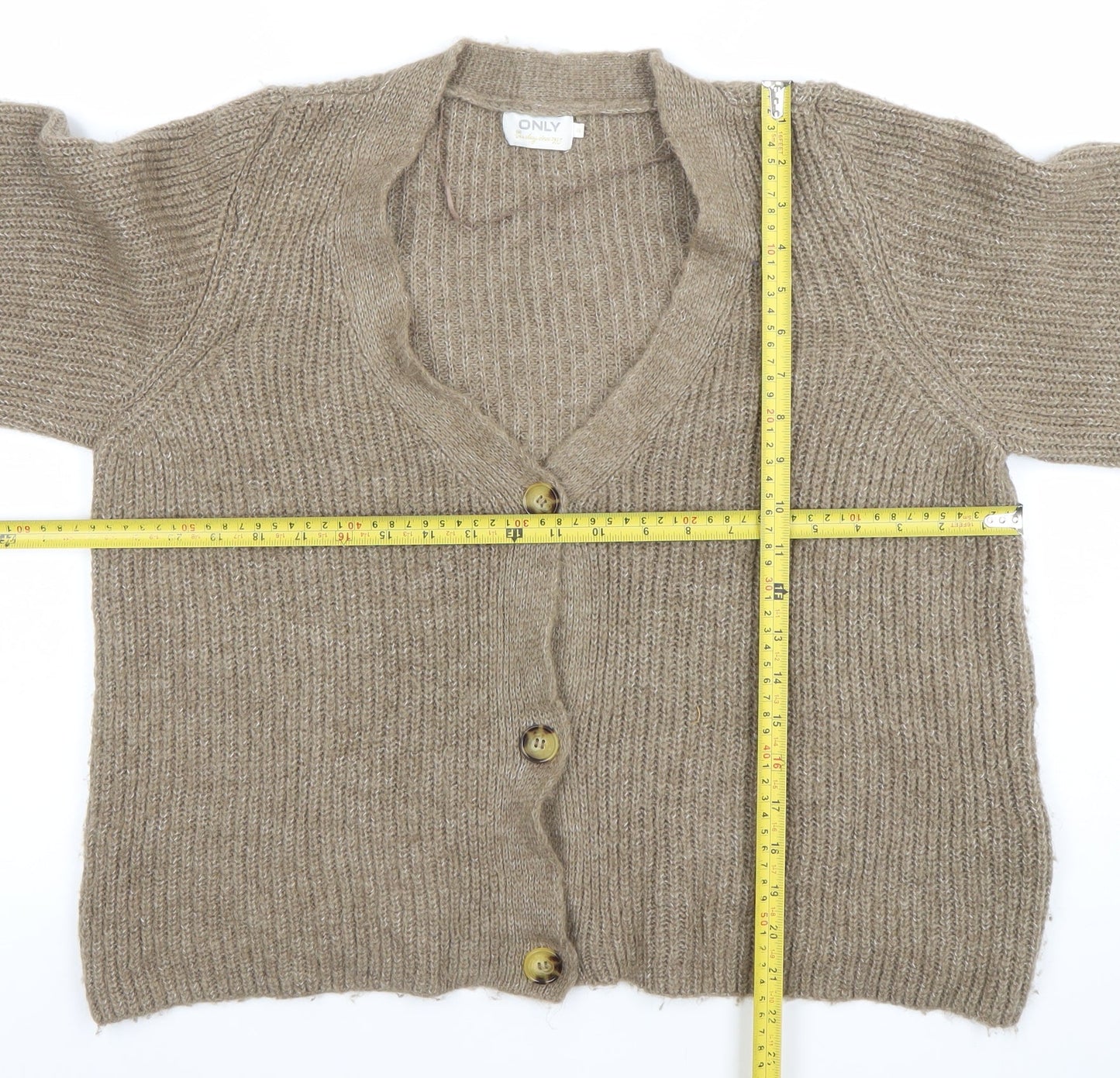 ONLY Women’s Beige Chunky-Knit V-Neck Button Cardigan Medium