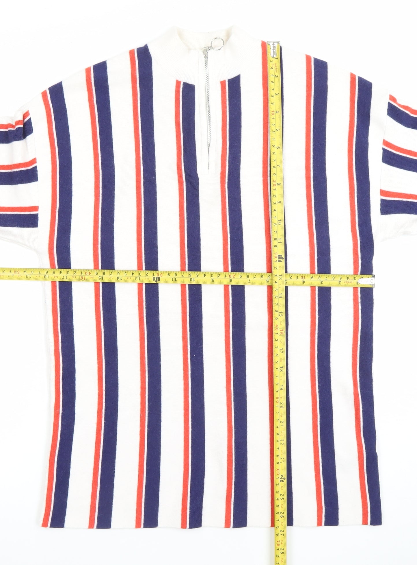 Topman Men's Multicoloured Striped Long Sleeve Zip Neck Polo M
