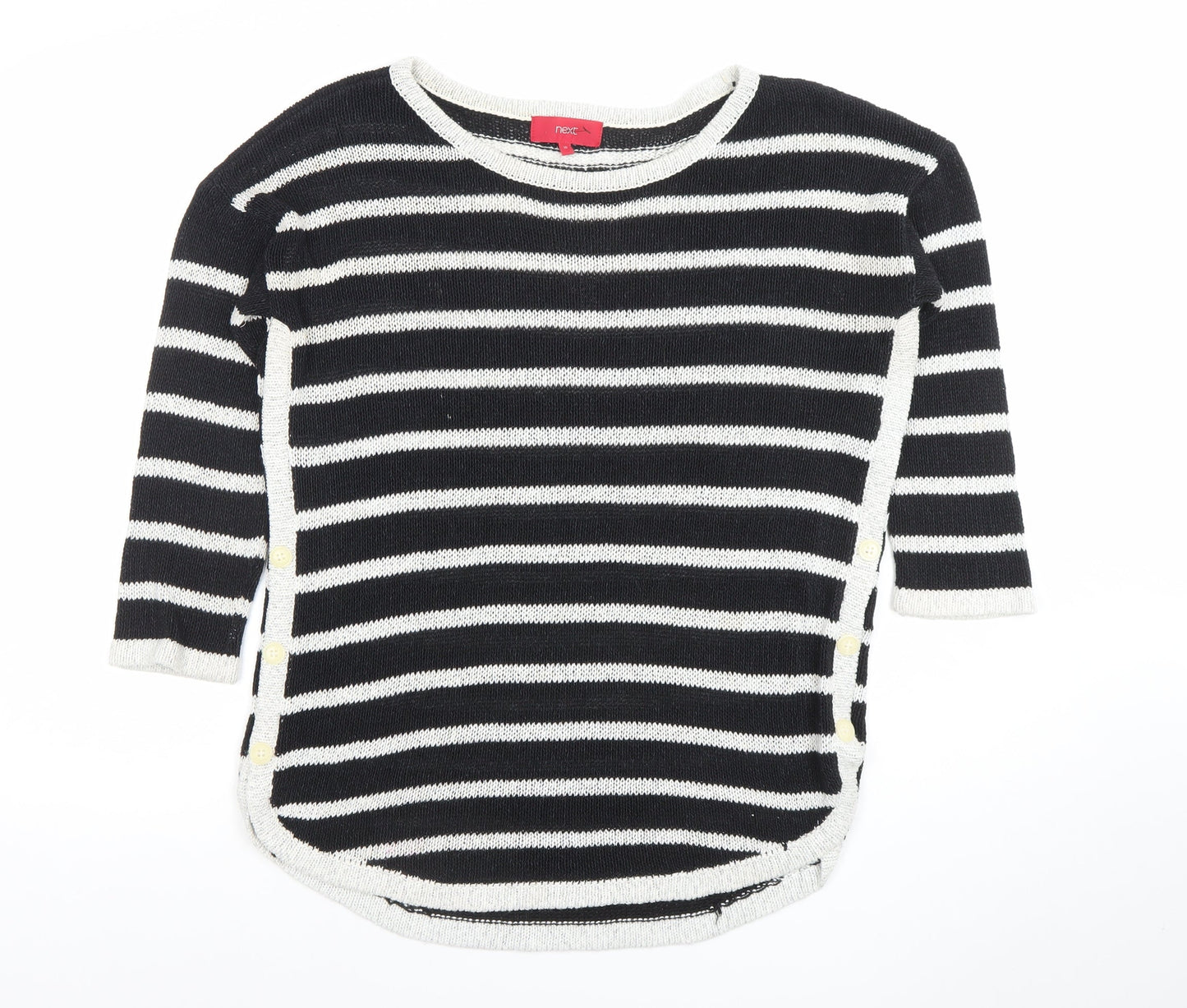 Next Women’s Black Striped Crew Neck 3/4 Sleeve Pullover Jumper Size 10