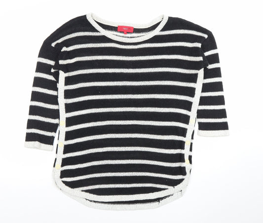 Next Women’s Black Striped Crew Neck 3/4 Sleeve Pullover Jumper Size 10